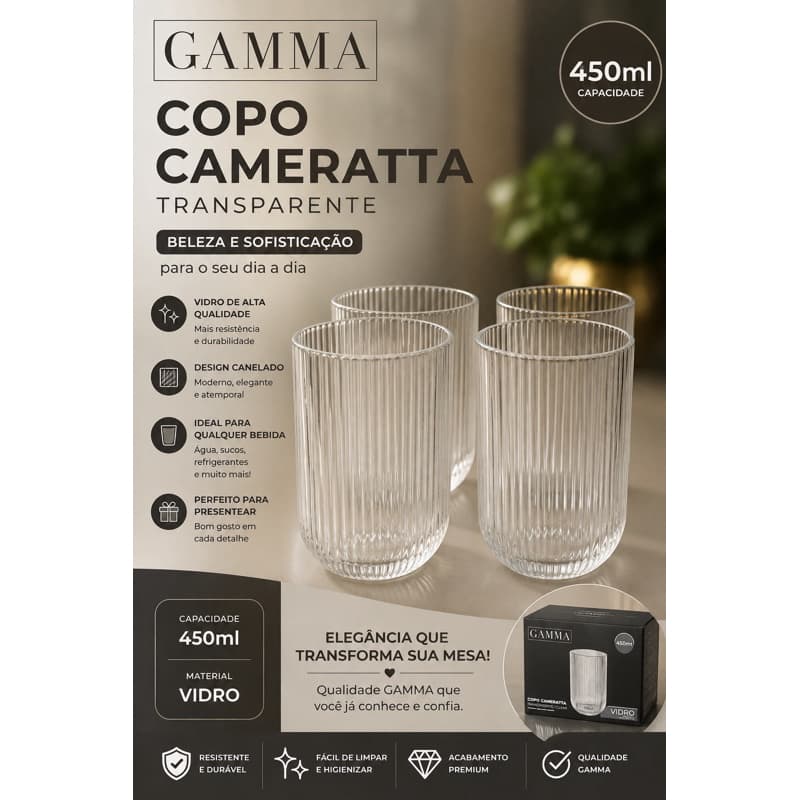Conjunto de Copos Cameratta Transparente - (450ml)