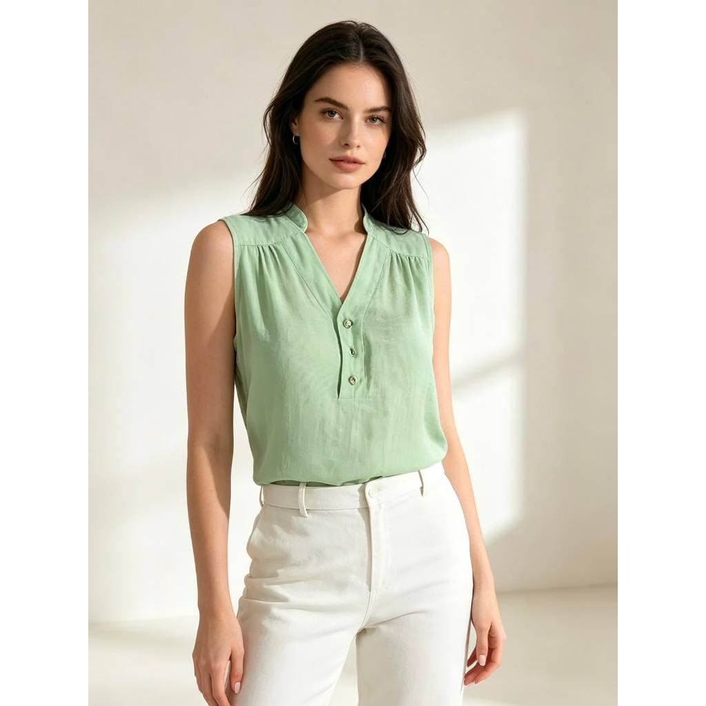 Blusa Feminino Sem Manga Com Botoes Na Frente