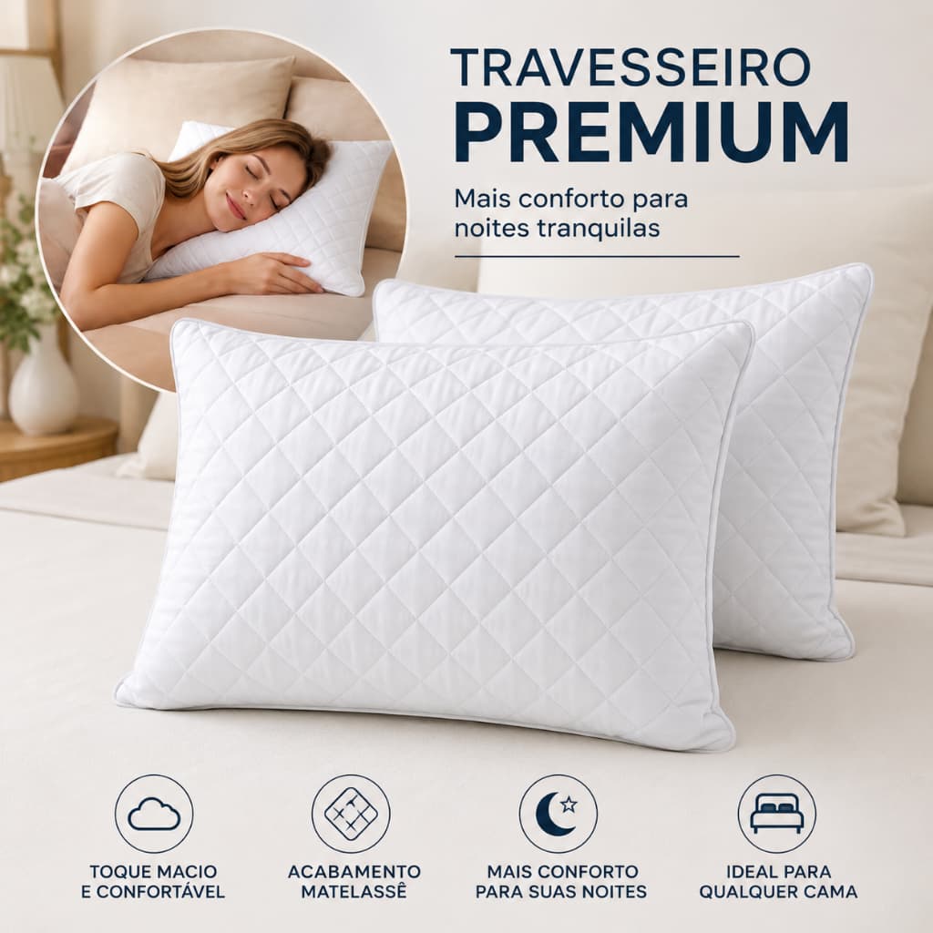 Promoção Travesseiro Premium Matelassê Macio e Confortável – Travesseiro para Dormir com Acabamento Luxuo