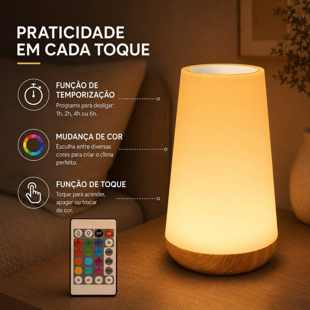 Luz Noturna Recarregável LED 13 Cores Controle Remoto Luminária