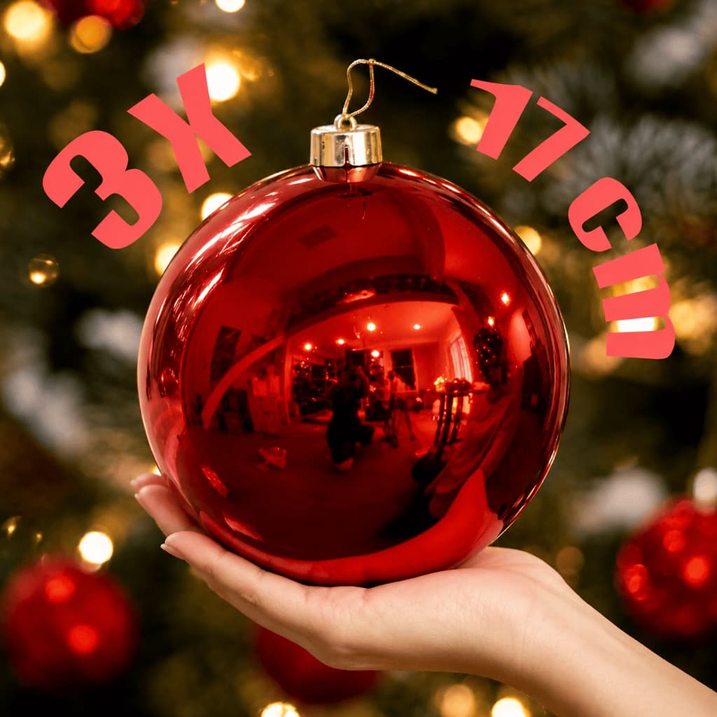 Kit 3 Unidades de Bolas De Natal Grande 17cm Vermelha Decoração Árvore Enfeite luxo Dourado Promoção