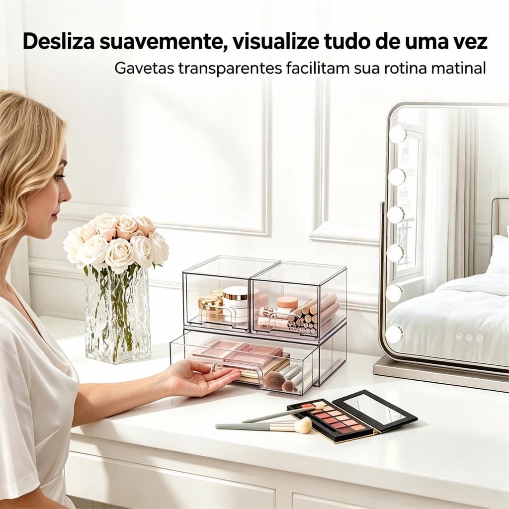 Caixa Organizadora Acrílica Transparente Para Banheiro Gabinete Cozinha