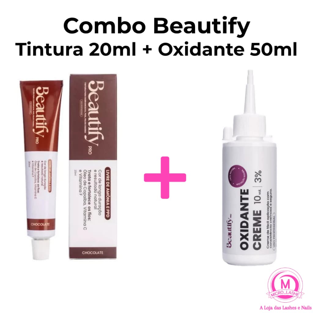 Combo Tintura 20ml + Oxidante 50ml Beautify - Sobrancelha, Pelos, Barba