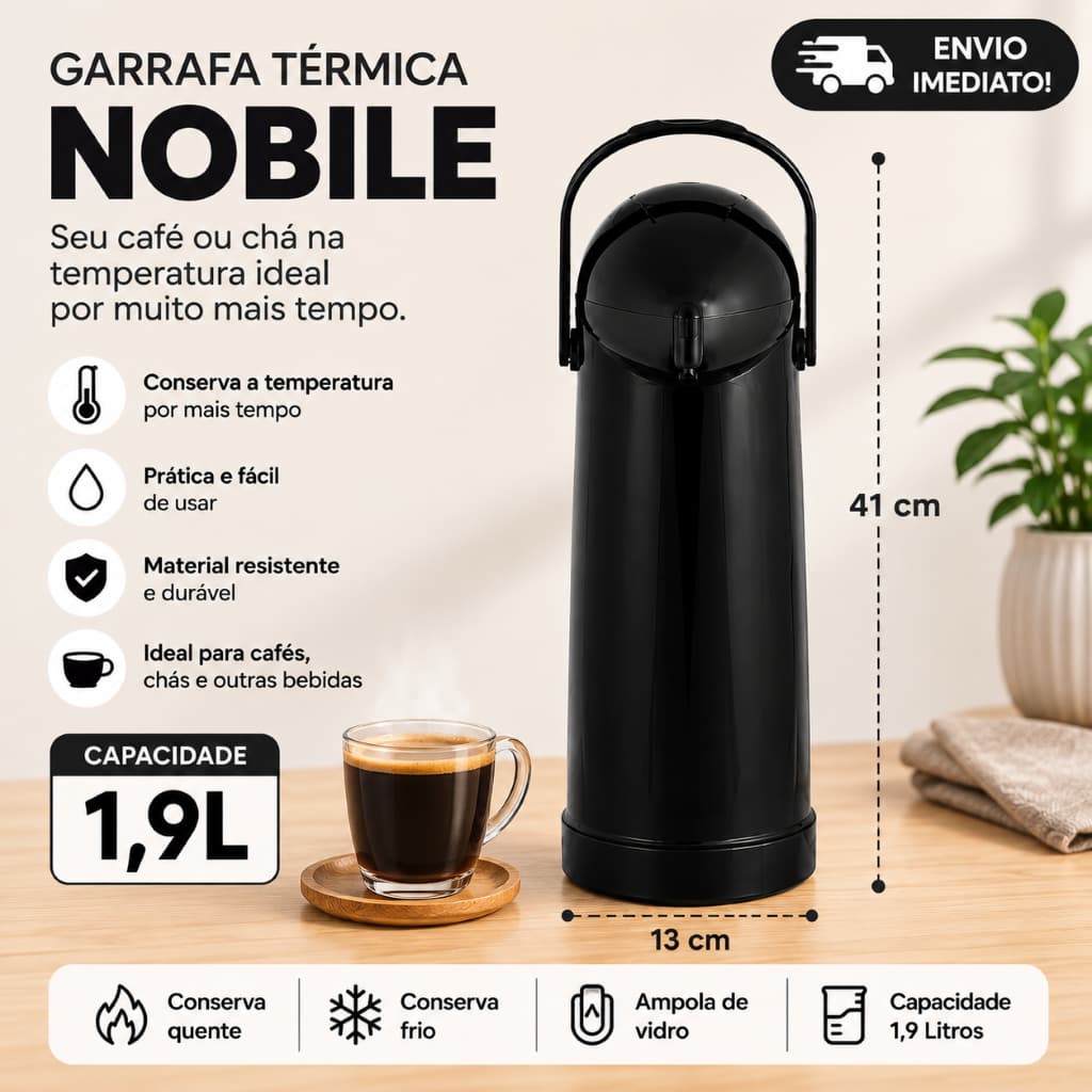 Garrafa Térmica de Pressão Nobile Vermelha 1,9 Litros com Alça