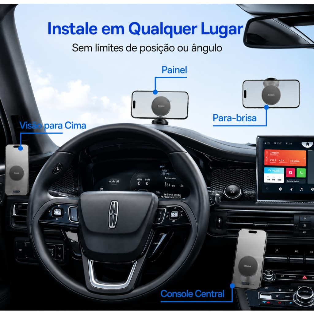 Suporte Celular Veicular Baseus Magnético Ímã Forte 360° Alumínio Painel Carro Universal