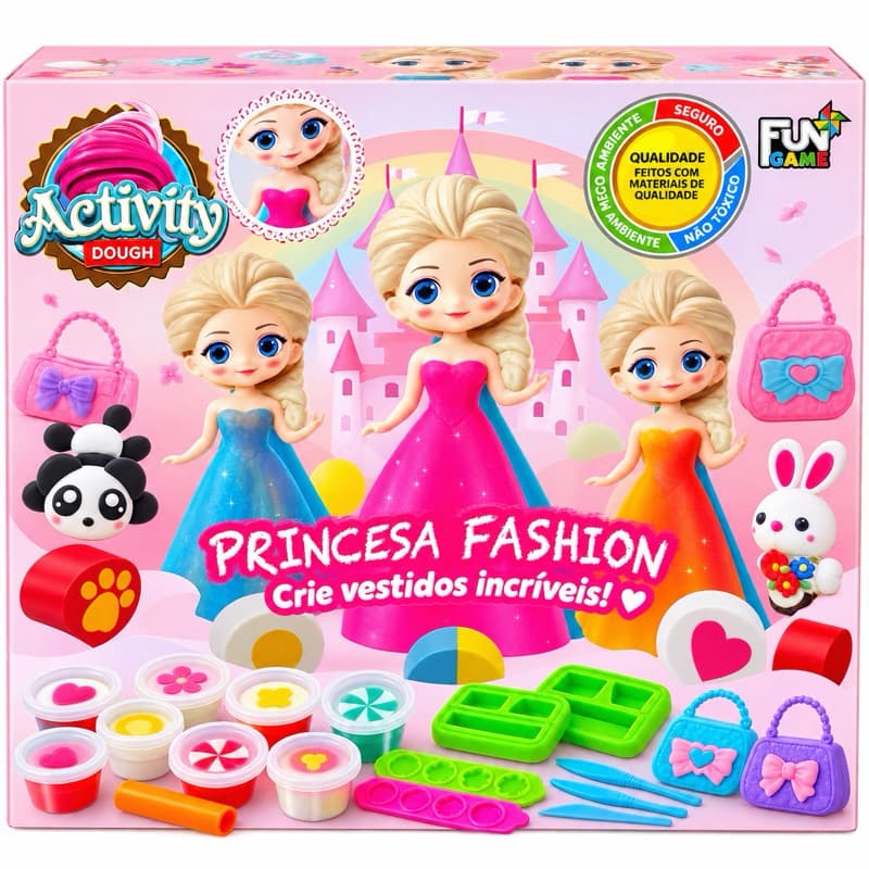 Kit Massinha Princesa Fashion com 2 Bonecas, Bolsinhas e Modeladores – Brinquedo Infantil Criativo