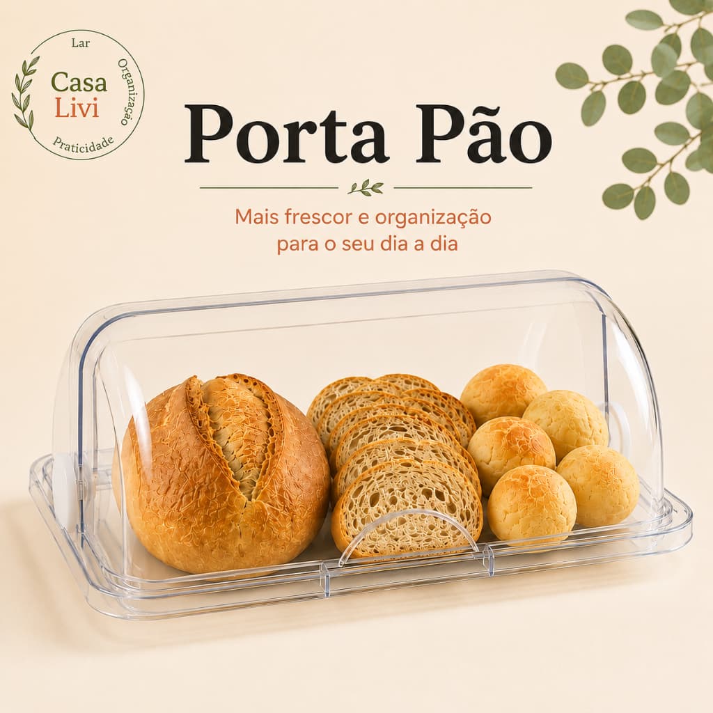 Porta Pão para Cozinha Organizador de Pães e Alimentos 35 x 20cm Transparente
