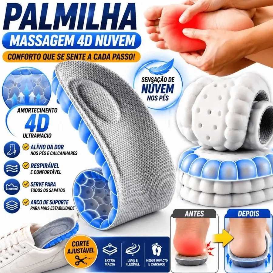 Palmilha Esportiva Ortopédica 4D Super Macia com Suporte para o Arco