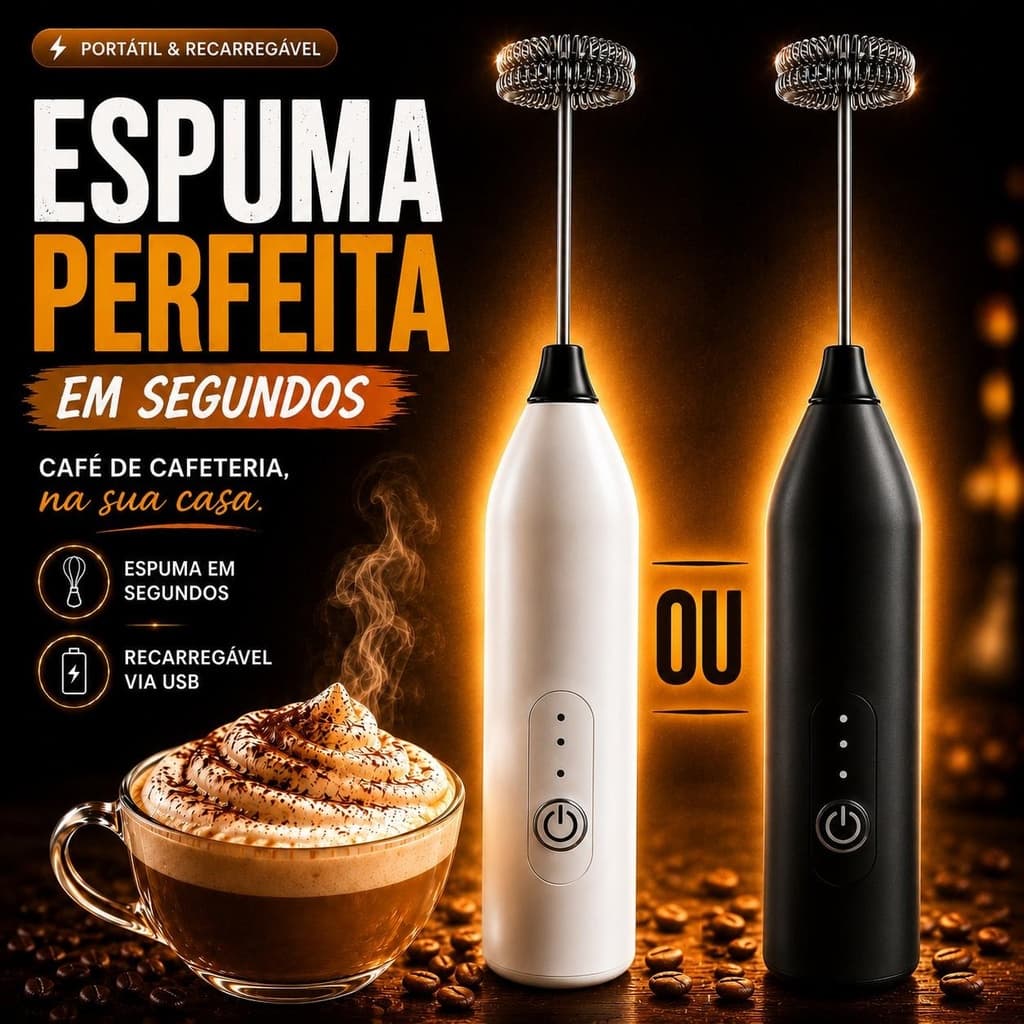 Batedor de Leite Elétrico Sem Fio para Café Cappuccino Espuma Portátil Preto Inox ABS Profissional !