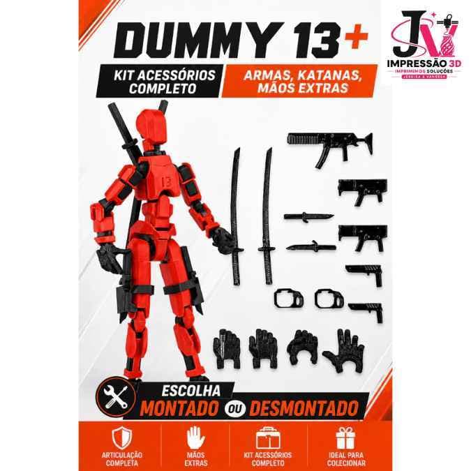 Dummy 13 + Kit acessórios e mãos extras - Boneco Articulado - Action Figure - Quebra-Cabeça - Impressão 3D