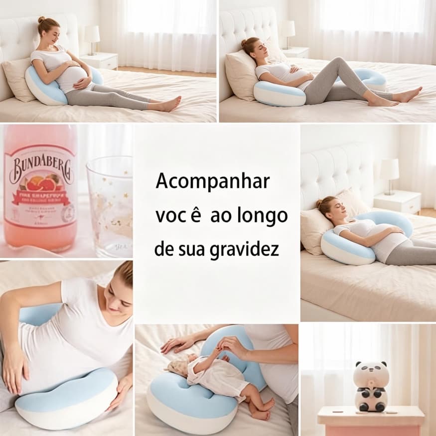 Almofada Gestante Ergonômica Apoio Lombar e Barriga, Travesseiro para Gravidez Sono Confortável, Várias Cores