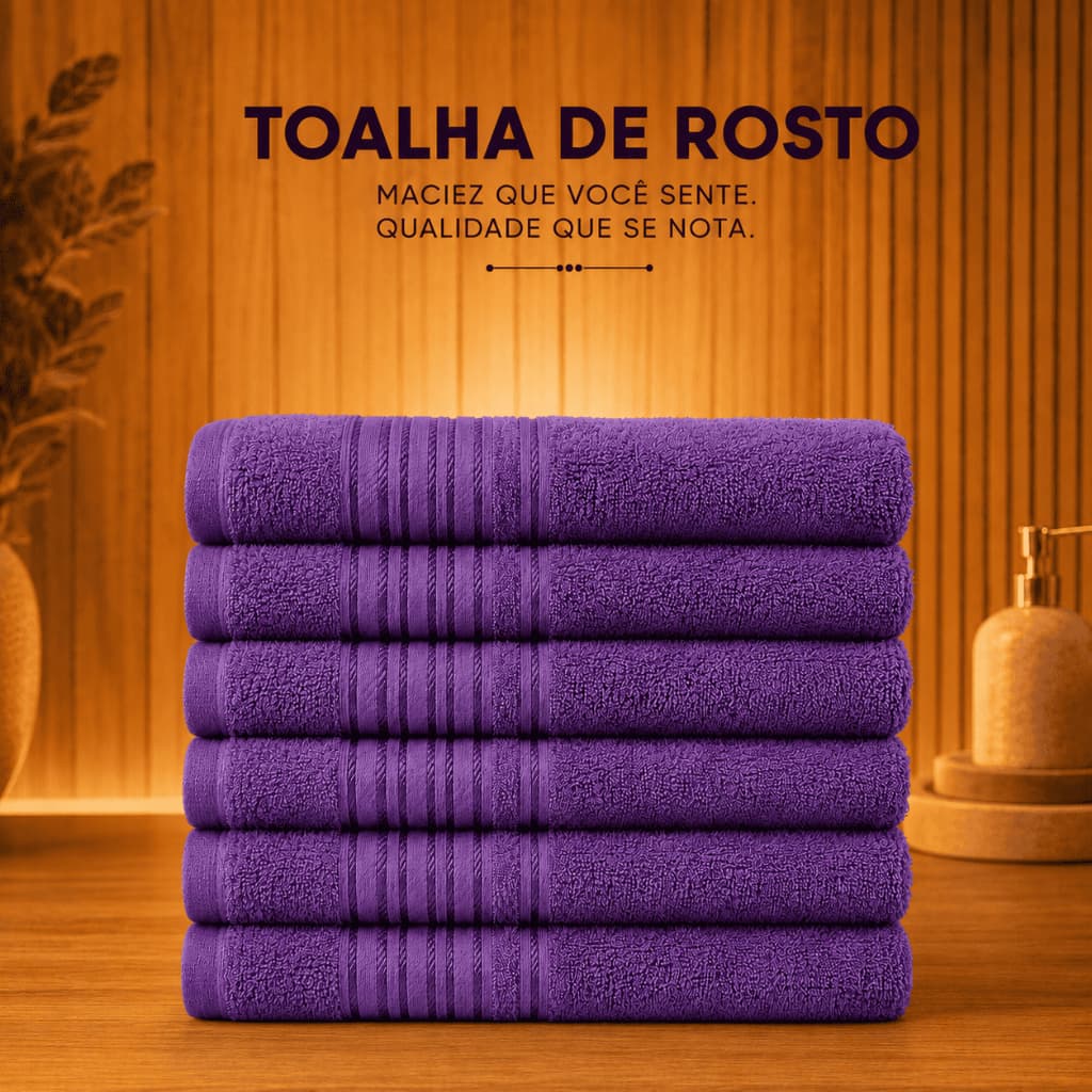 Kit 04 e 02 Toalhas de Rosto  45x75cm 100% Algodão Alta Maciez  Linha Rubi Brilhante
