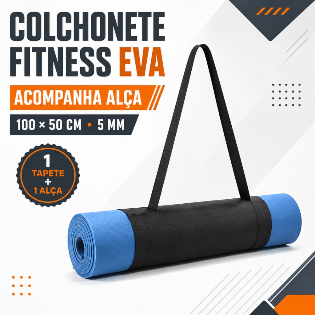 Colchonete Fitness EVA 100x50cm 5mm com Alça Tapete Academia Yoga Pilates Exercícios