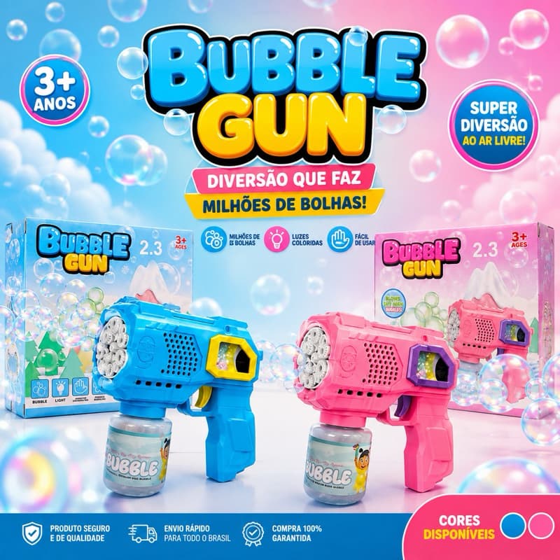 Brinquedo arminha de bolha de sabão colorido infantil + refil máquina de bolha de sabão