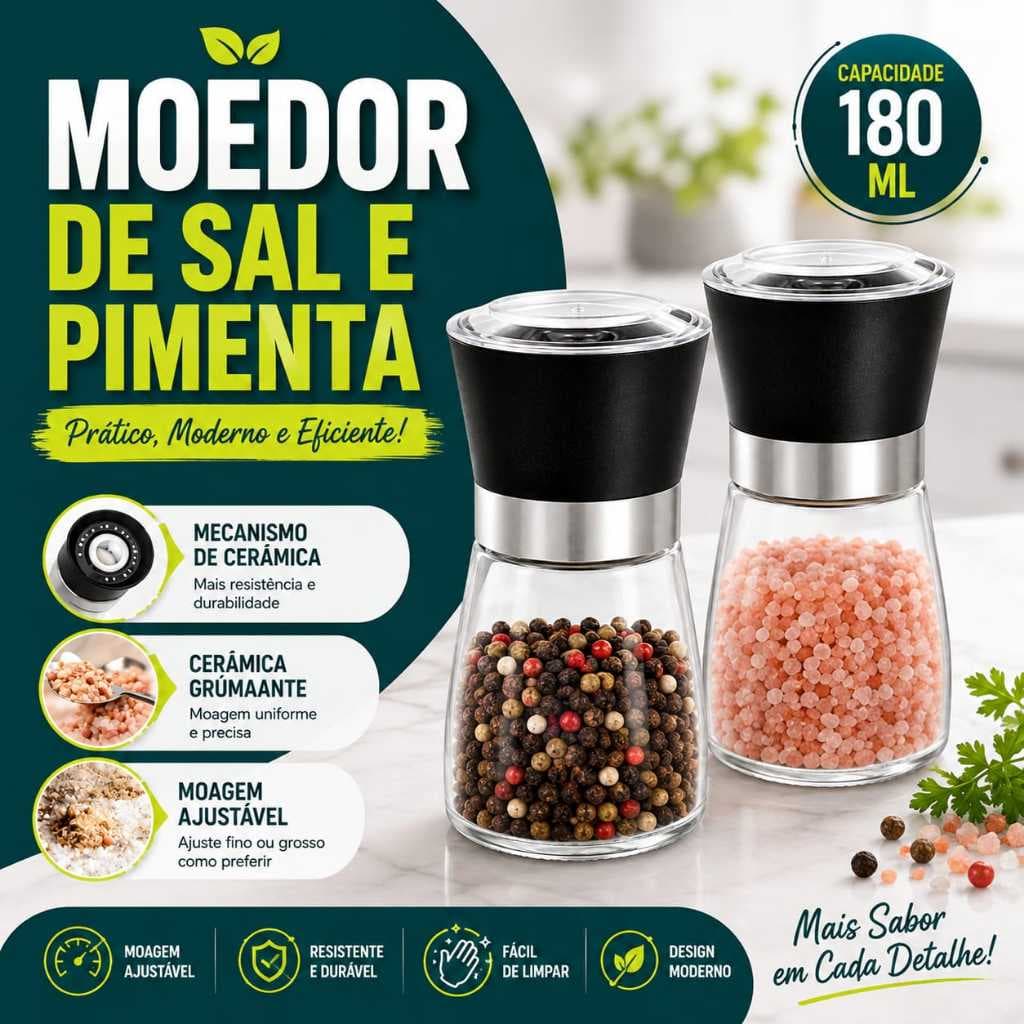 Moedores De Sal Pimenta Especiarias Vidro Premium Porta Temperos Pratico Moderno Porta Temperos Moedor