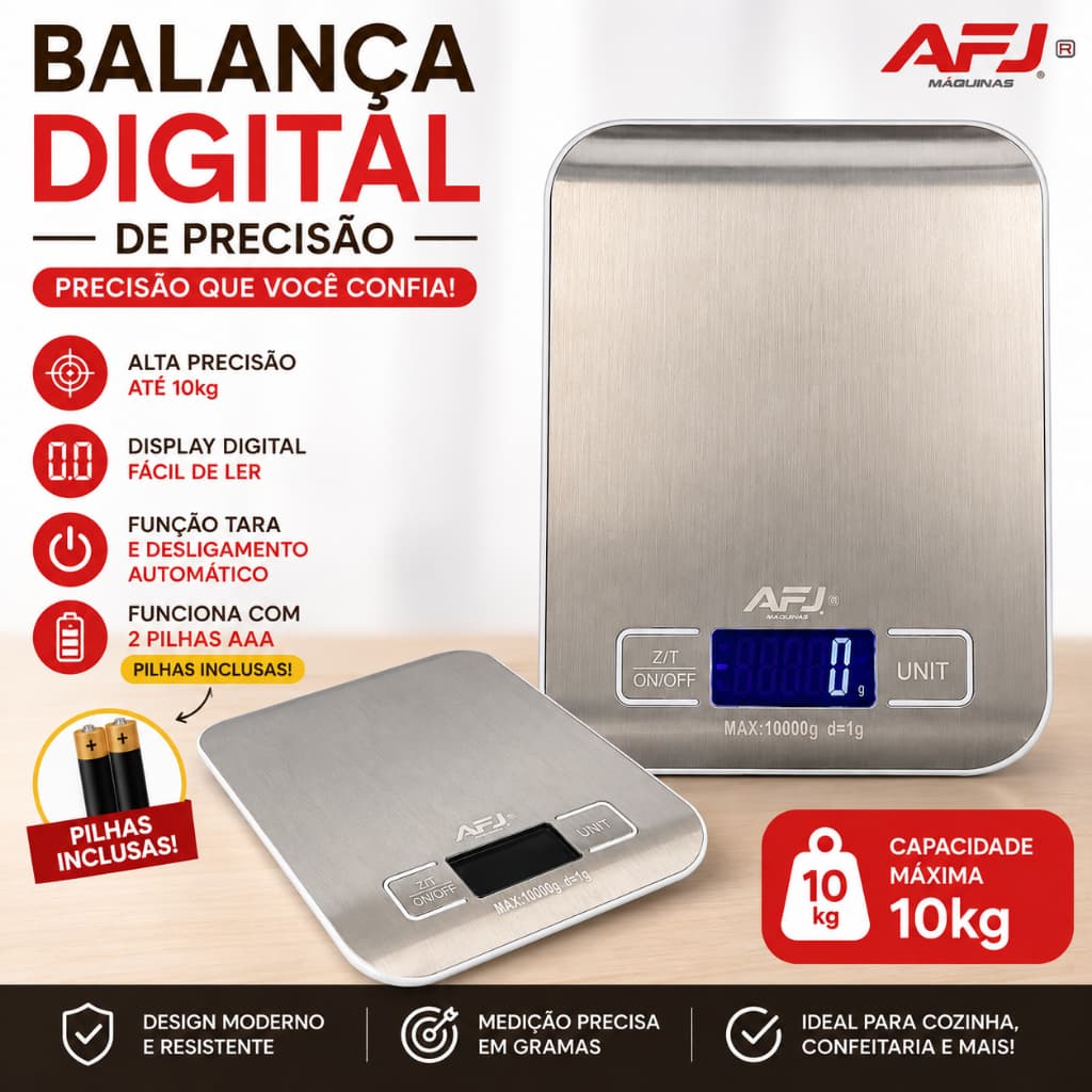 BALANÇA DIGITAL COZINHA INOX ATE 10kg ALTA PRECISÃO E VISOR DIGITAL - aBrigadeirinha