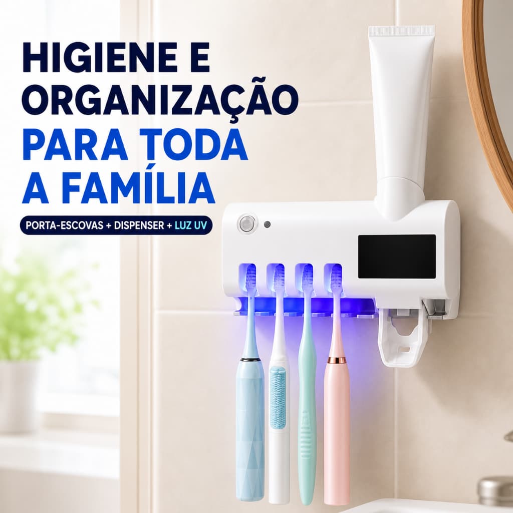 Esterilizador UV para Escovas de Dentes com Dispenser Automático de Creme Dental e Suporte para 5 Escovas