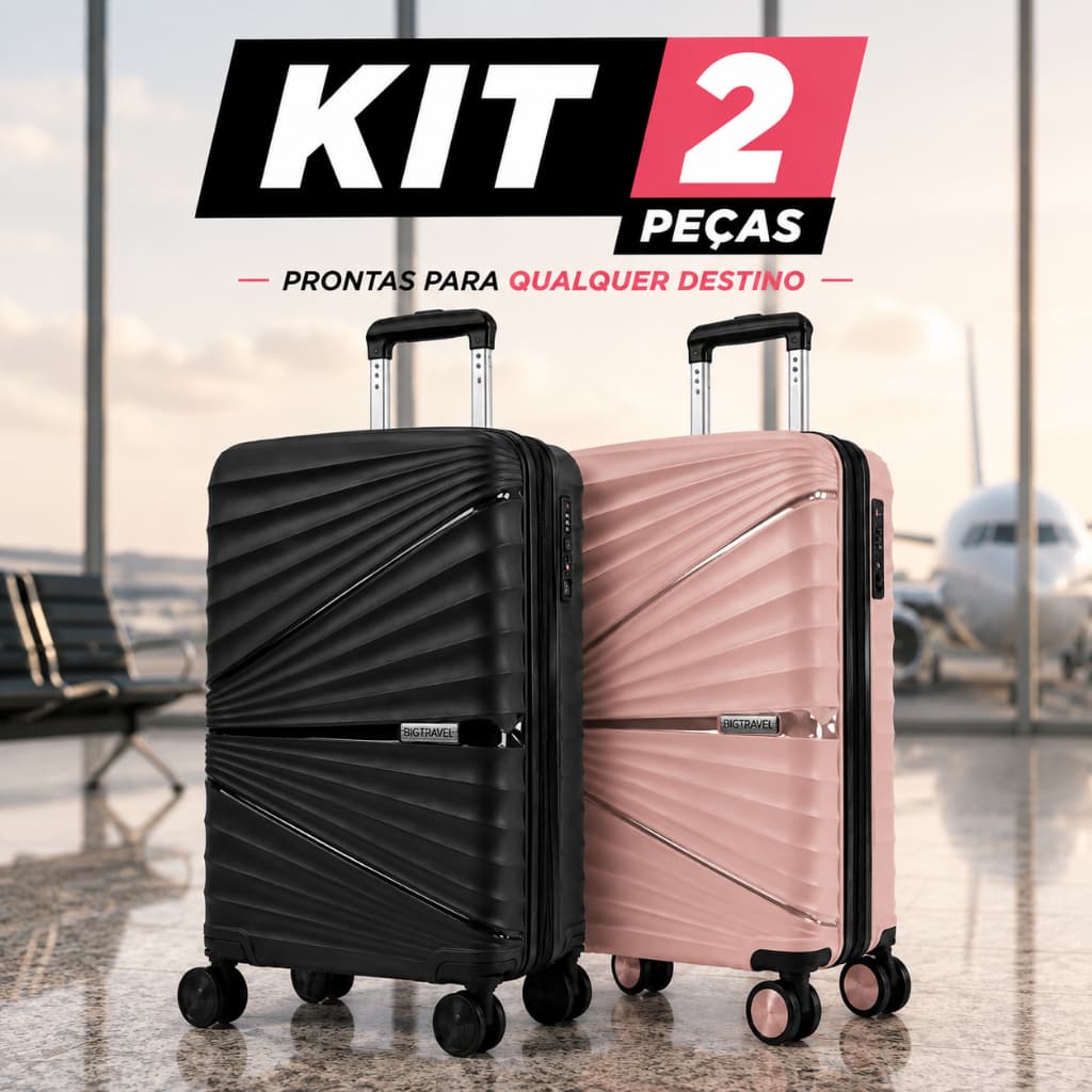 Kit Mala Casal 10Kg 55x35x25 Com Extensor Viagem Divisória Pode Levar na Cabine Giratória Anti-Furto