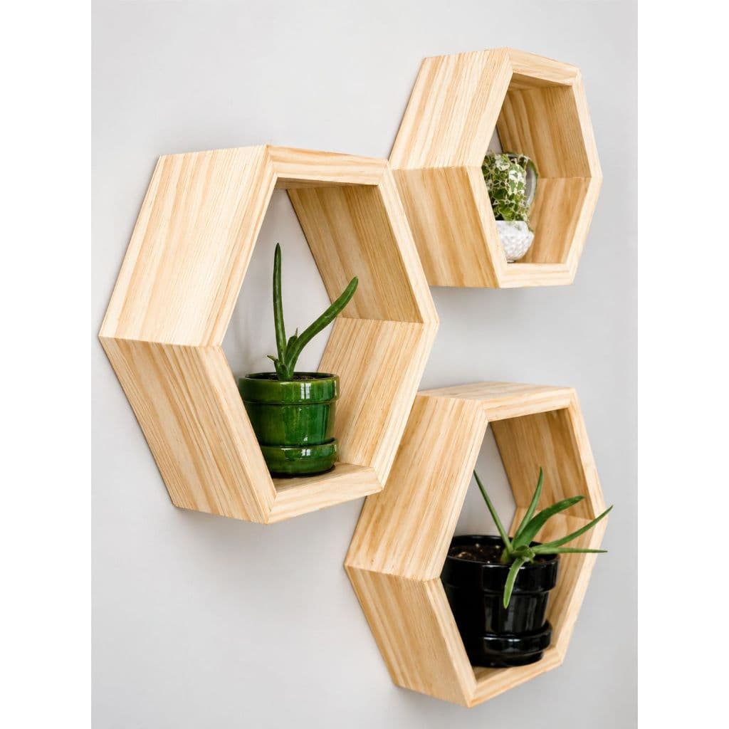 Kit 3 Nicho Colmeia Hexagonal 15cm Madeira Pinus Prateleira Decorativa Parede Boho PREMIUM