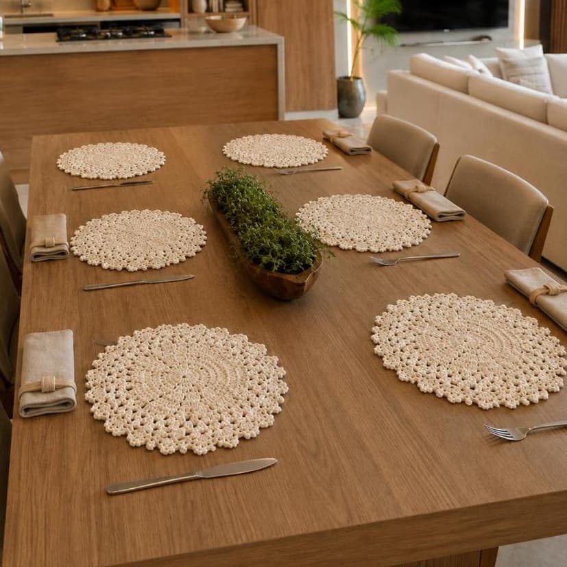 Sousplat De Crochê Kit C/4, 6 e 8 Peças Conjunto De Toalha Mesa Posta Artesanal Suplast Modelo Girasol