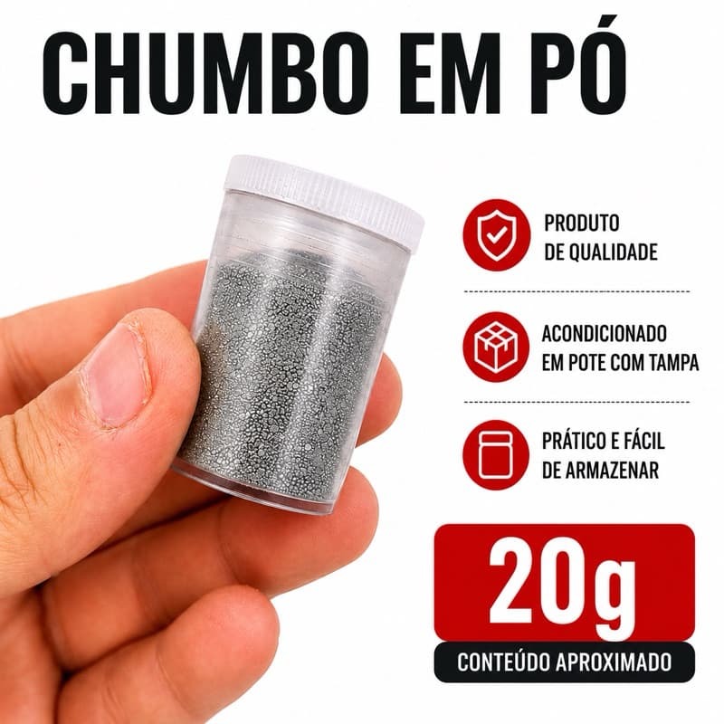 Chumbo em Pó 20g – Material Metálico Granulado em Pote Compacto