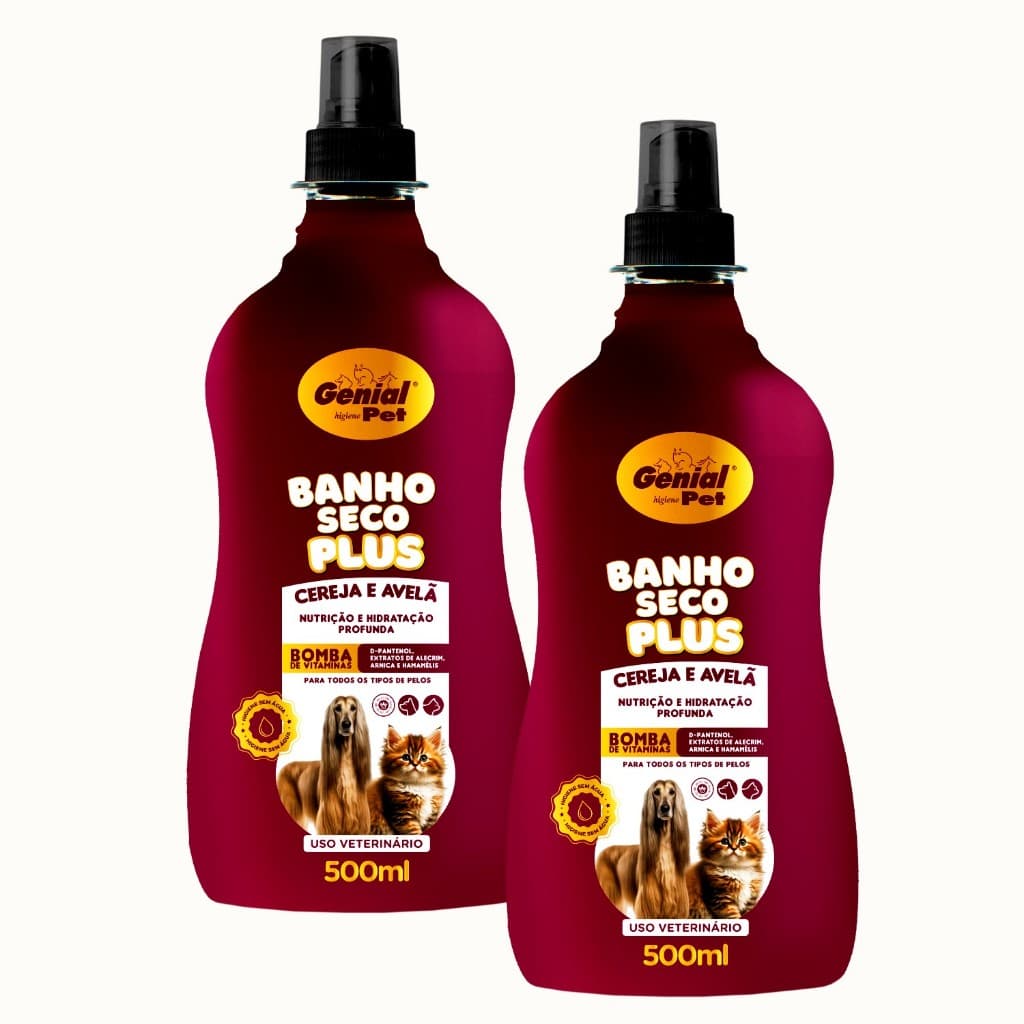 2 Banho A Seco Genial Pet Liquido Spray Para Caes E Gatos 500ml