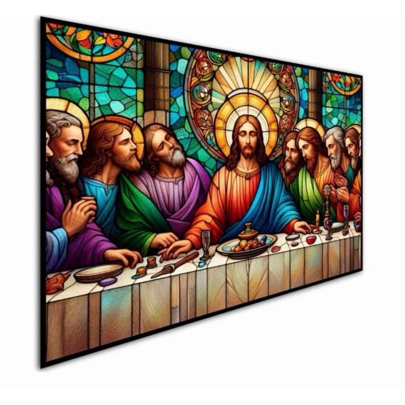 Quadro Decorativo Santa Ceia Estilo Vitral Colorido Arte Religiosa Moderna Para Sala Igreja Escritório