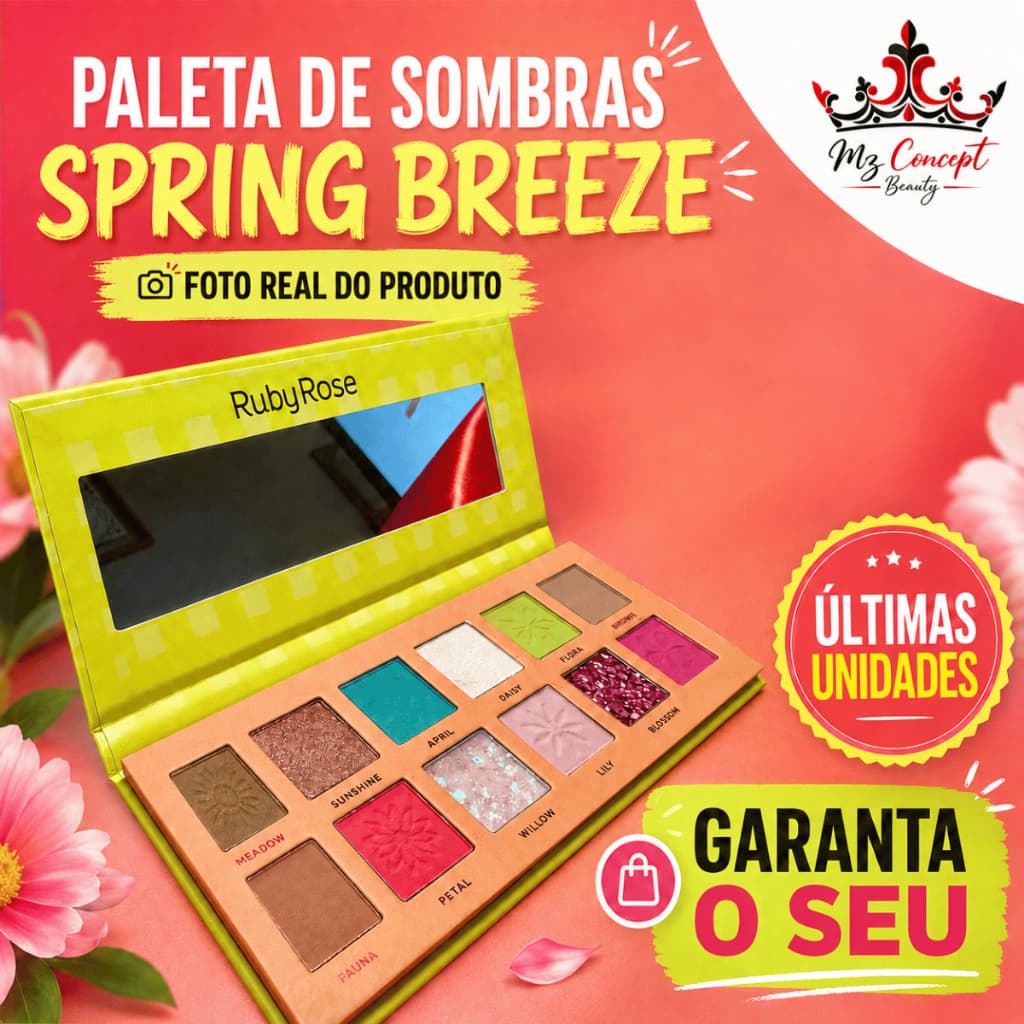 Paleta Sombras Ruby Rose Spring Breeze 12 Tons Alta Pigmentação Maquiagem Glitter Matte Original