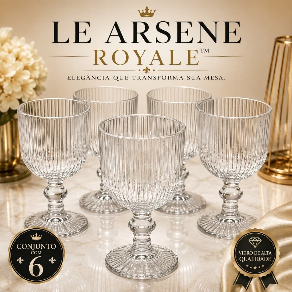 Conjunto 6 Taças de Vidro 380ml Transparente Canelada Água Suco Drinks Mesa Posta Le Arsène Royale