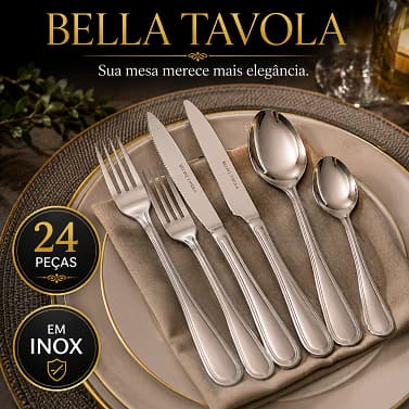 BELLA TAVOLA Jogo de Talheres Inox 24 Peças Completo para Casa e Cozinha