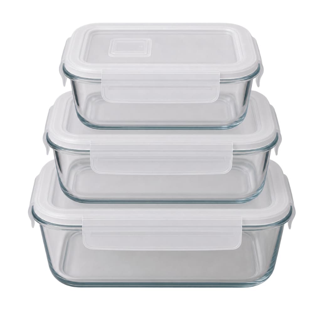 Kit 3 Potes Herméticos De Vidro Com Tampa E Vedação 4 Travas Para Microondas E Freezer Sem Odores