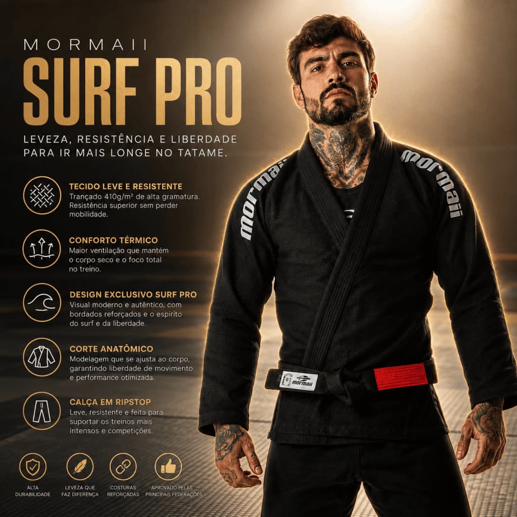 Kimono preto de jiu jitsu mormaii Surf Pro unissex - ENVIO IMEDIATO
