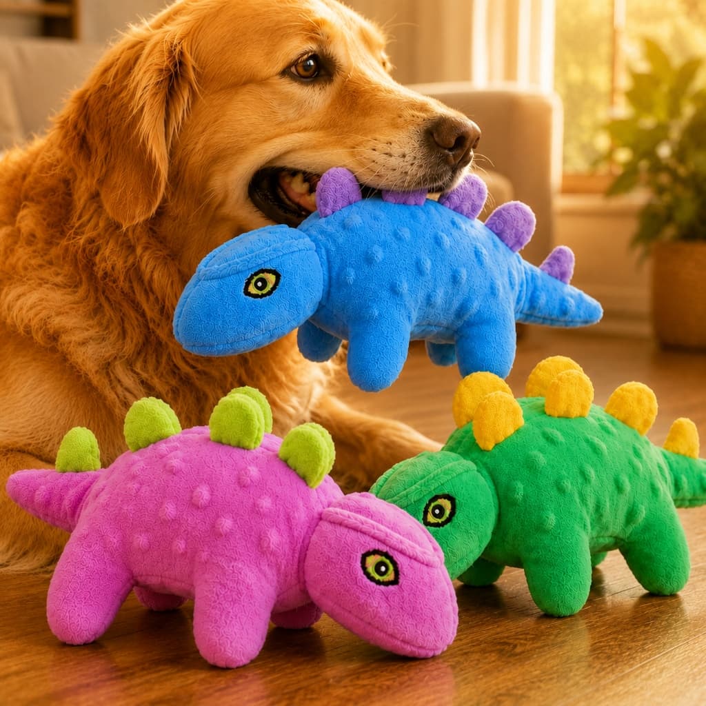 Brinquedo para Cachorro Pelúcia Dinossauro Interativo Macio com Apito Mordedor Pet para Filhotes e Adultos