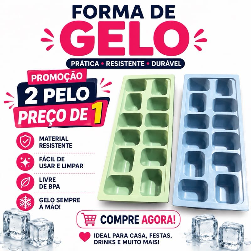 Forma de Gelo Prática e Resistente – 12 Cubos
