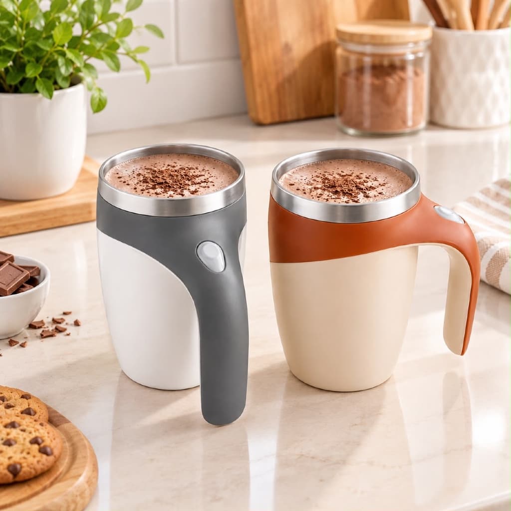 Caneca Mixer Automática 380ml Com Tampa Misturador Elétrico Café Cappuccino Shake Whey Protein