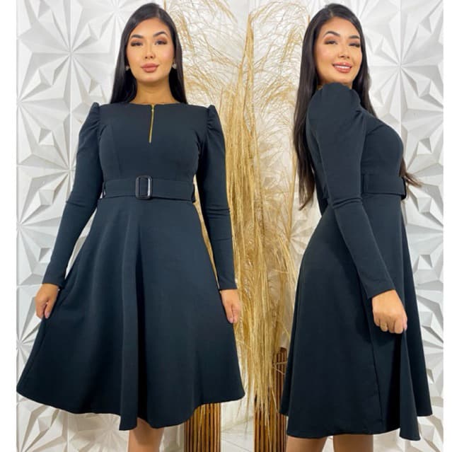 vestido gode evangélica com ziper na frente manga longa acompanha cinto