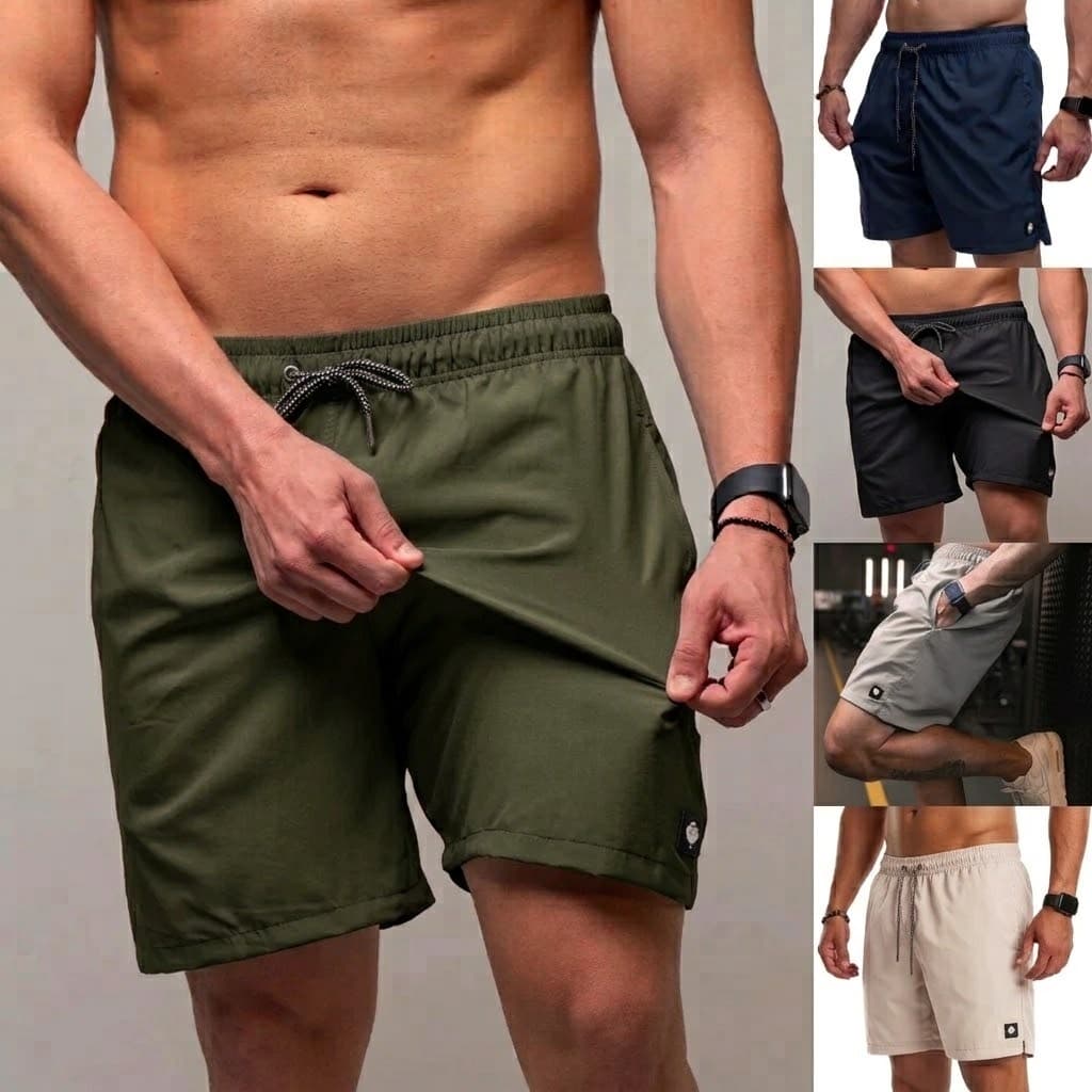 Short Masculino Microfibra Tactel Elastano Treino Academia Corrida Praia Secagem Rápida UV35+