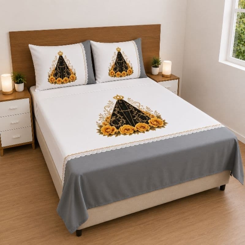 Jogo de Lençol Estampado Nossa Senhora Aparecida – Oxford | 3 Peças