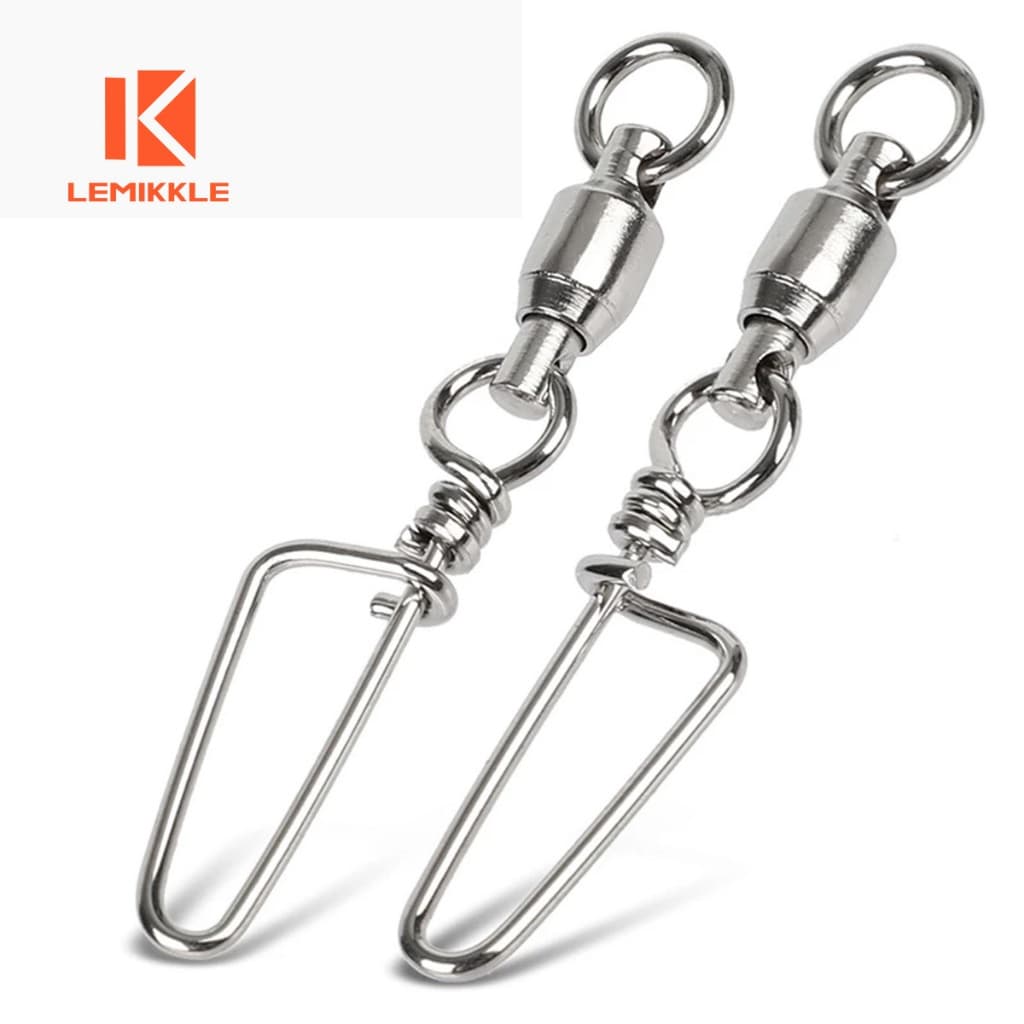LEMIKKLE - 20 Giratórios de Rolamento com Mosquetão Curvo, 10 Tamanhos Sortidos, Swivel de Pesca 360°, Alta Resistência