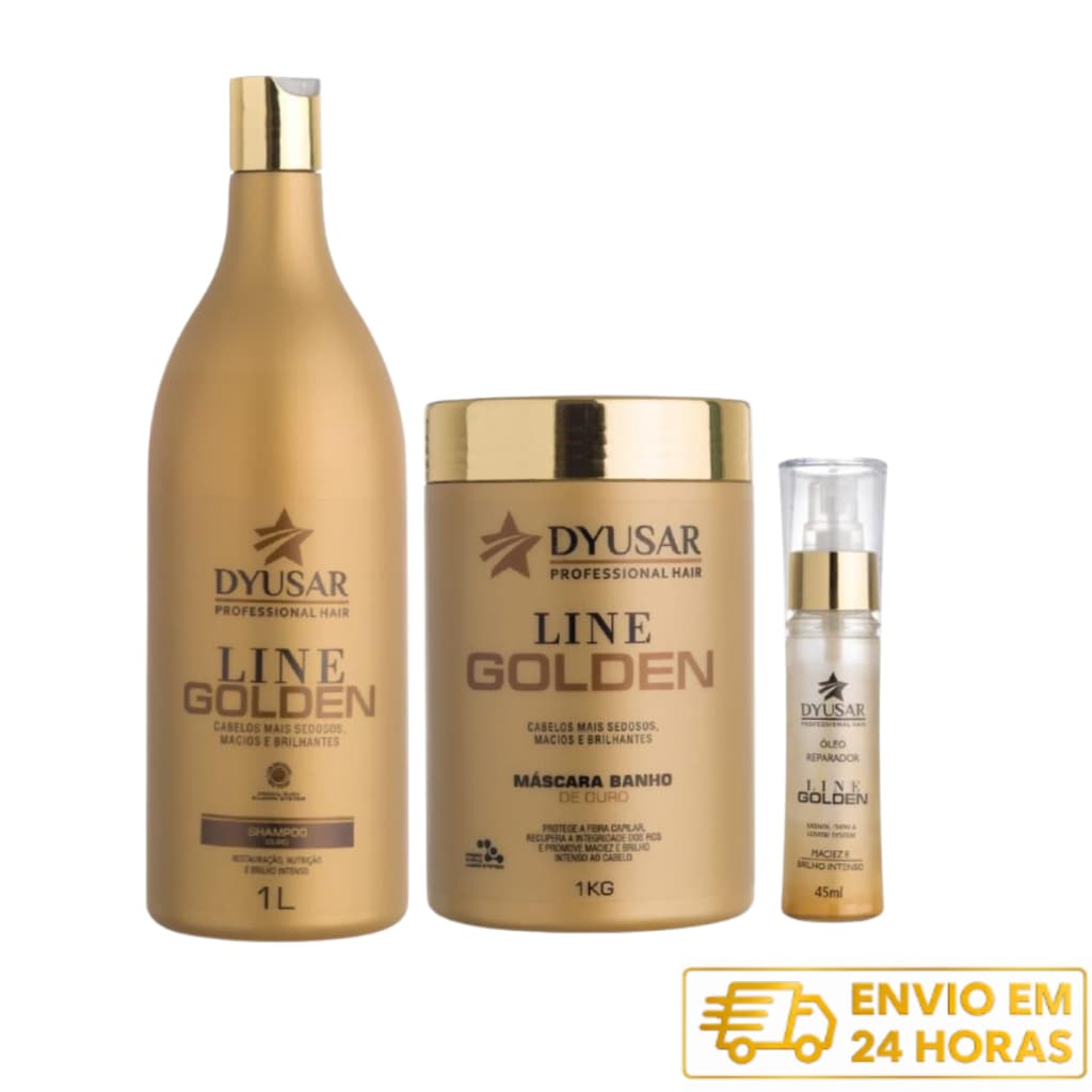 Kit Banho de Ouro Line Golden Grande com óleo DYUSAR