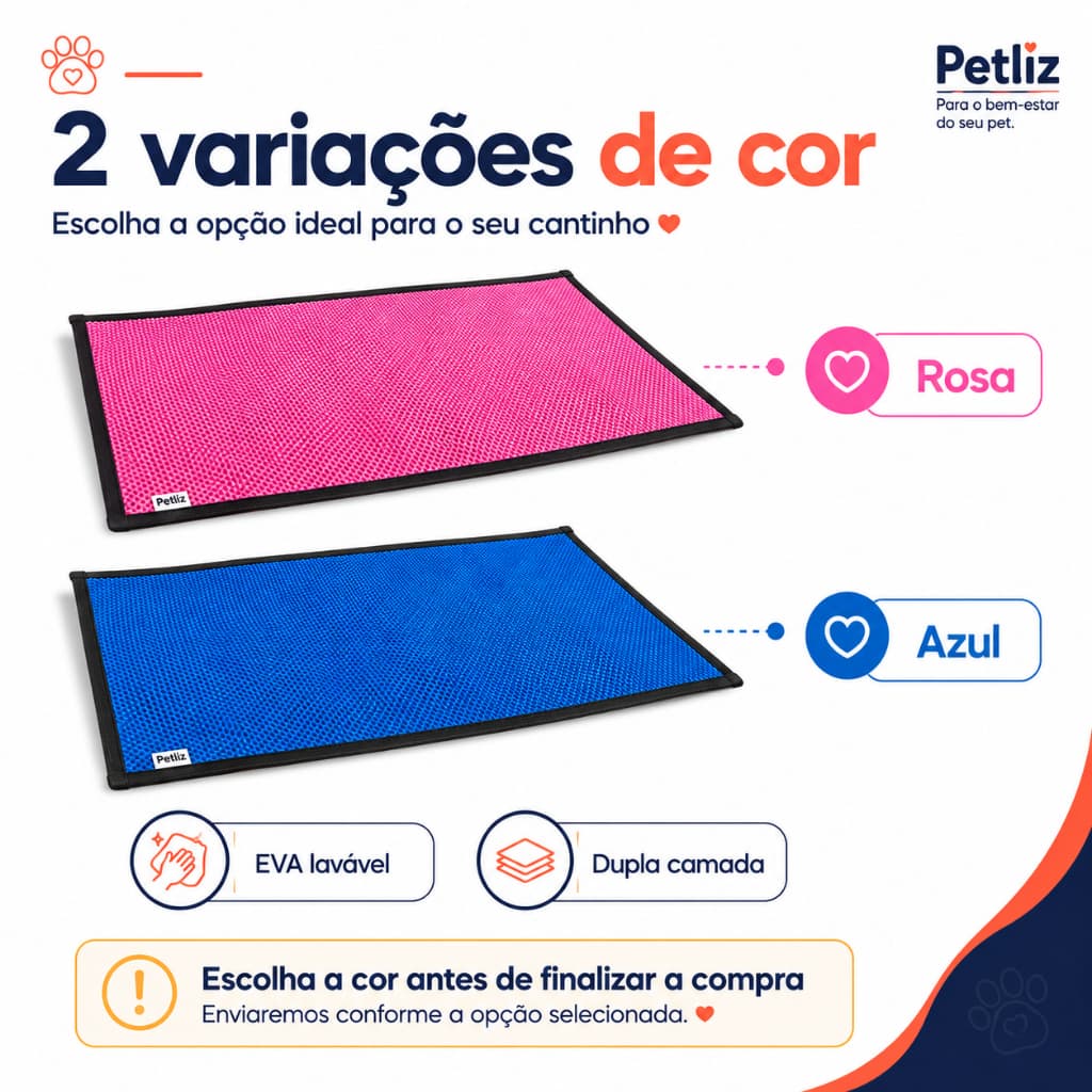 Tapete Higiênico Coletor de Areia para Gatos EVA Dupla Camada Lavável Impermeável Petliz 70x50cm
