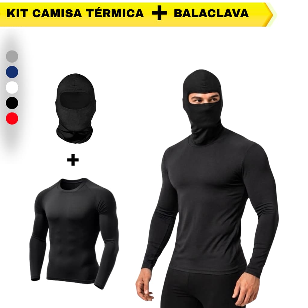 Kit Camisa Térmica Segunda Pele Manga Longa + Touca Ninja Balaclava Motoboy