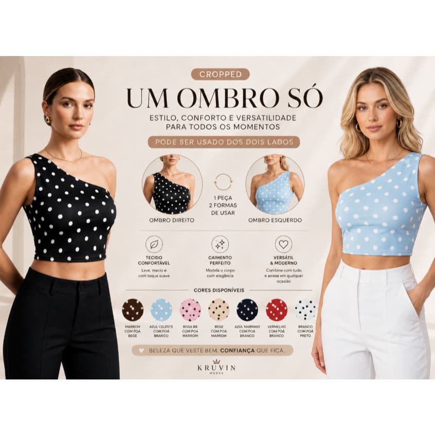 Kit 2 Croped Nula Manga Um Ombro Só Suplex Micropremium Elegante Básico Na Moda Dia a Dia