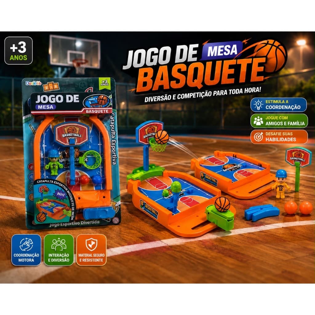 Jogo Basquete Mesa Catapulta Lançador Bolinha Divertido Competitivo Infantil