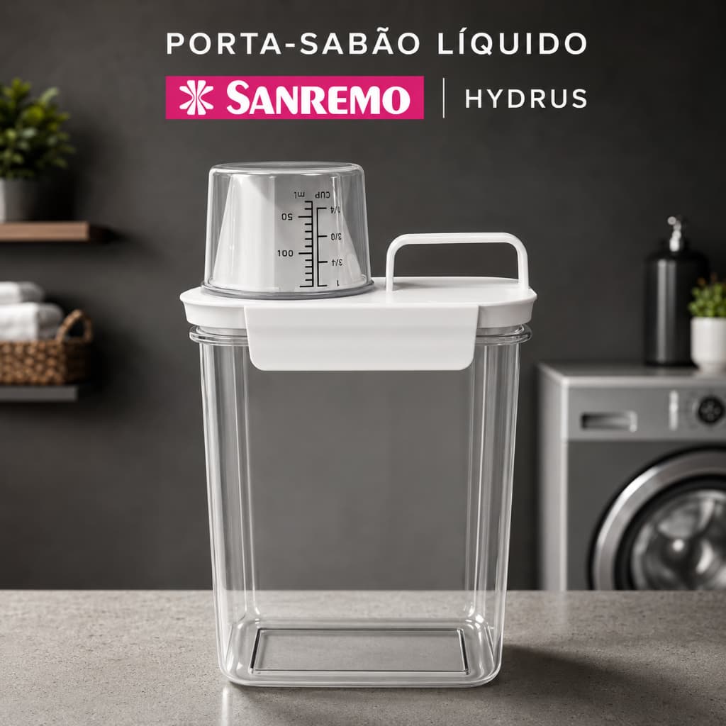 Porta-Sabão Líquido 1,8L Sanremo Hydrus com Dosador, Alça e Travas Transparente