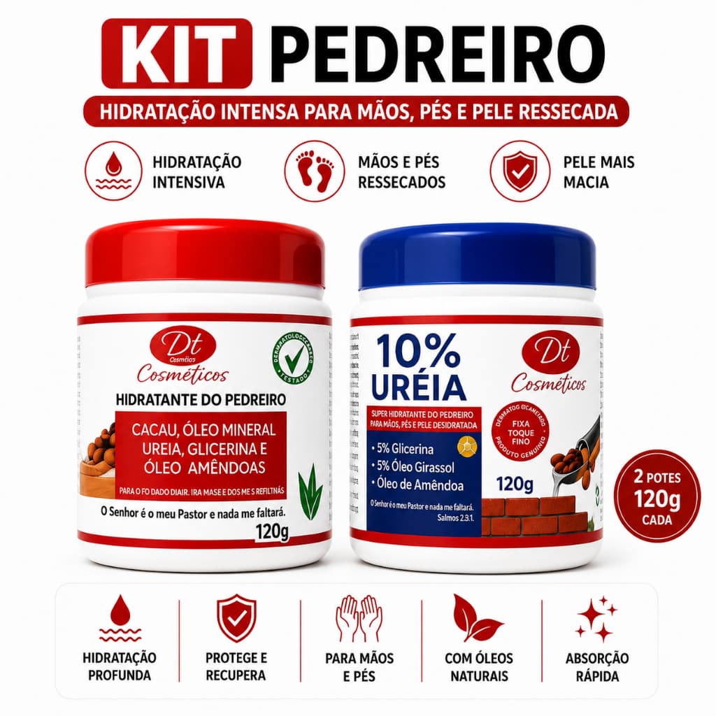 Kit Creme Hidratante Pés Rachados e Mãos com Ureia 10% + Creme do Pedreiro 120g — Ação Rápida contra Ressecamento