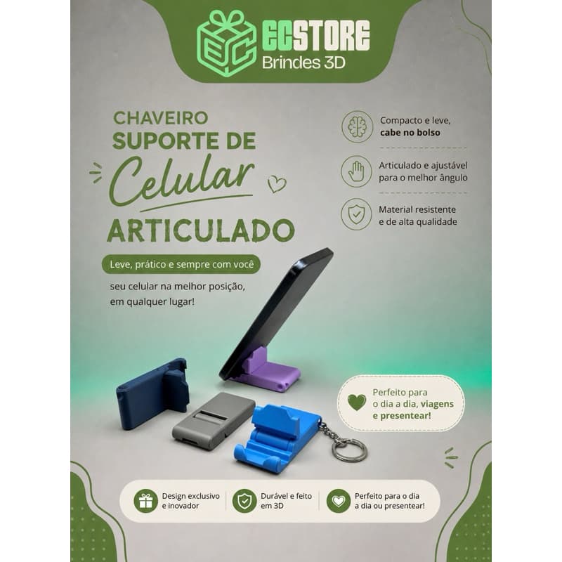 Suporte de celular Articulado - Suporte 3D- Suporte Chaveiro compacto