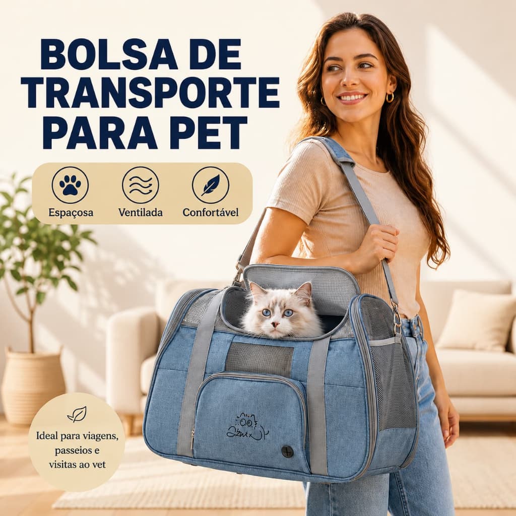 Bolsa Transporte Gato Pet Respirável 360° Espaço Amplo Até 8kg Alça Mão E Ombro Dobrável Viagem Veterinário