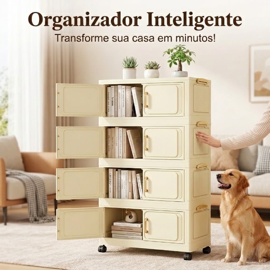 Armário de Roupa Portátil Dobrável Organizador de Roupas com Portas para Quarto Fácil de Montar Organizador De CasaCreme