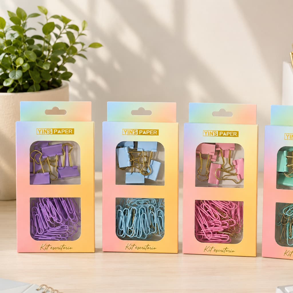 Kit Clips e Binder Colorido Papelaria Para Estudos e Organização